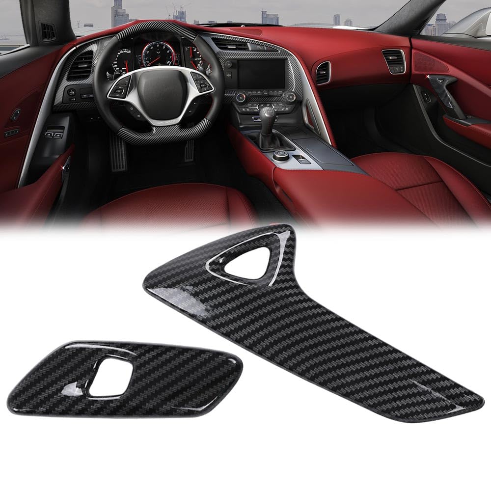 G-PLUS Carbon Fiber Interior Door Handle molding Cover Trims Compatible with Chevy Corvette C7 2014 2015 2016 2017 2018