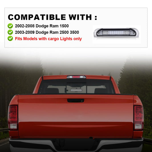 G-PLUS LED Third Brake Light Compatible With 2002-08 Dodge RAM 1500/2003-09 Dodge RAM 2500 3500 3RD LED Bar Brake/Cargo Lamp,Type I (Chrome Housing Smoky Lens)