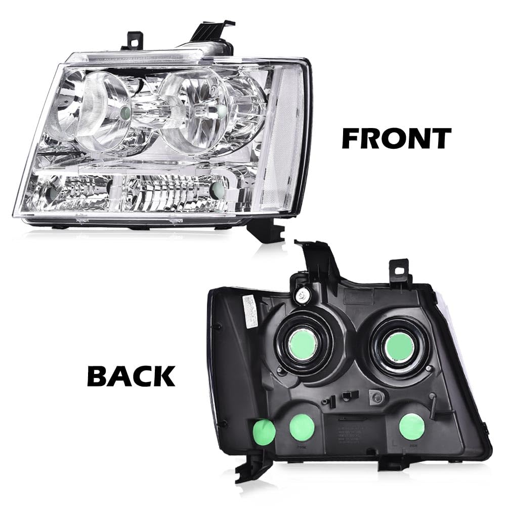 G-PLUS Headlights Assembly Compatible with Chevy Tahoe Subarban Avalanche 2007-2014 Set Pair Bumper Corner Headlamps Left & Right Clear Lens Chrome Housing Clear Reflector,faros delanteros
