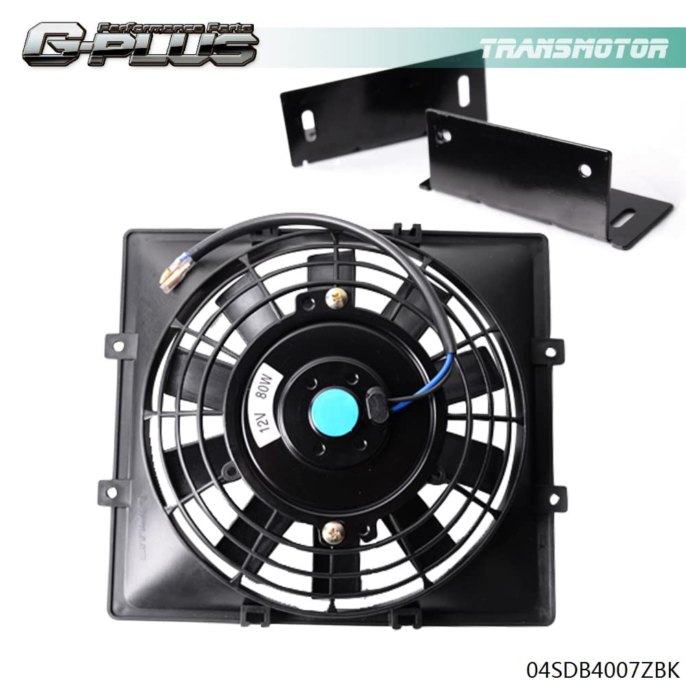 G-PLUS Universal 7" Slim Pull Push Engine Oil Cooler Radiator Cooling Fan 12V 80W Mount Kit,Black 1PCS