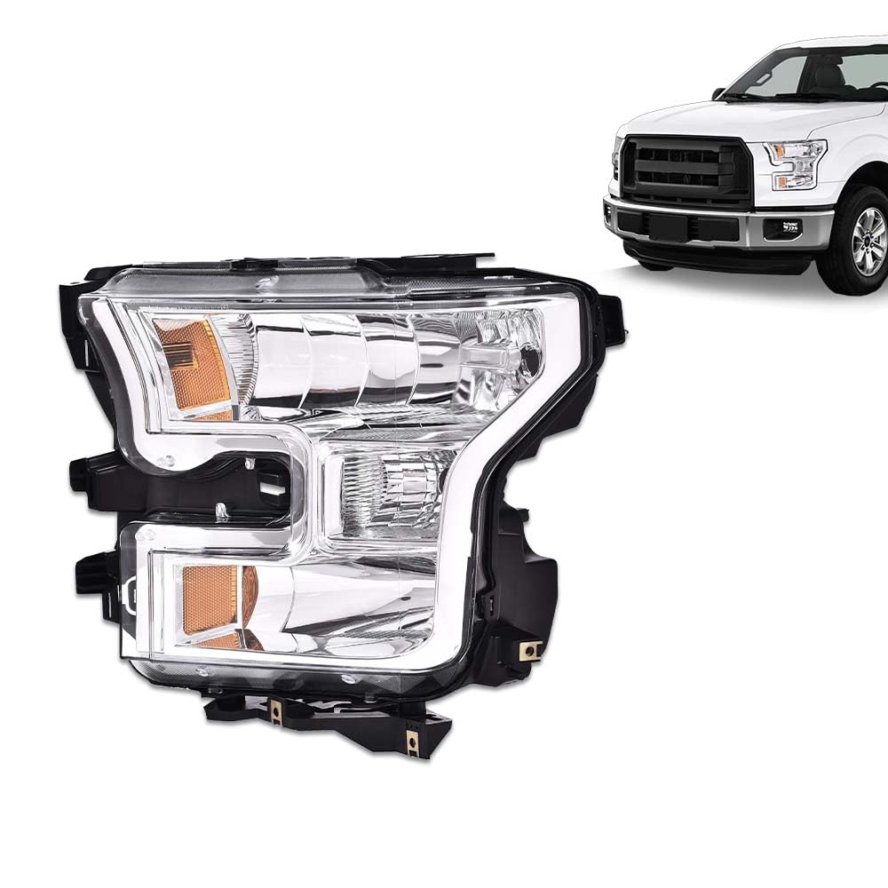 G-PLUS Headlight Compatible with Ford F150 2015-2017 Headlamps Left Driver Side Clear Lens Chrome Housing Amber Reflector,faros delanteros