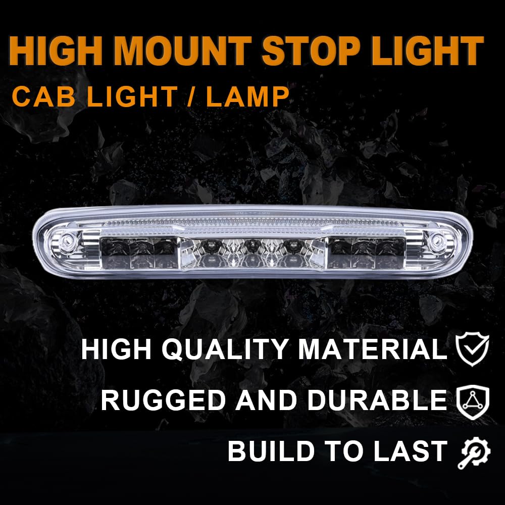 G-PLUS Compatible with Chevy Silverado GMC Sierra 1500 2500HD 3500HD 2007-2013 Led 3rd Third Brake Cargo Light High Mount Stop Lamp Replacement (Black Housing Clear Lens)