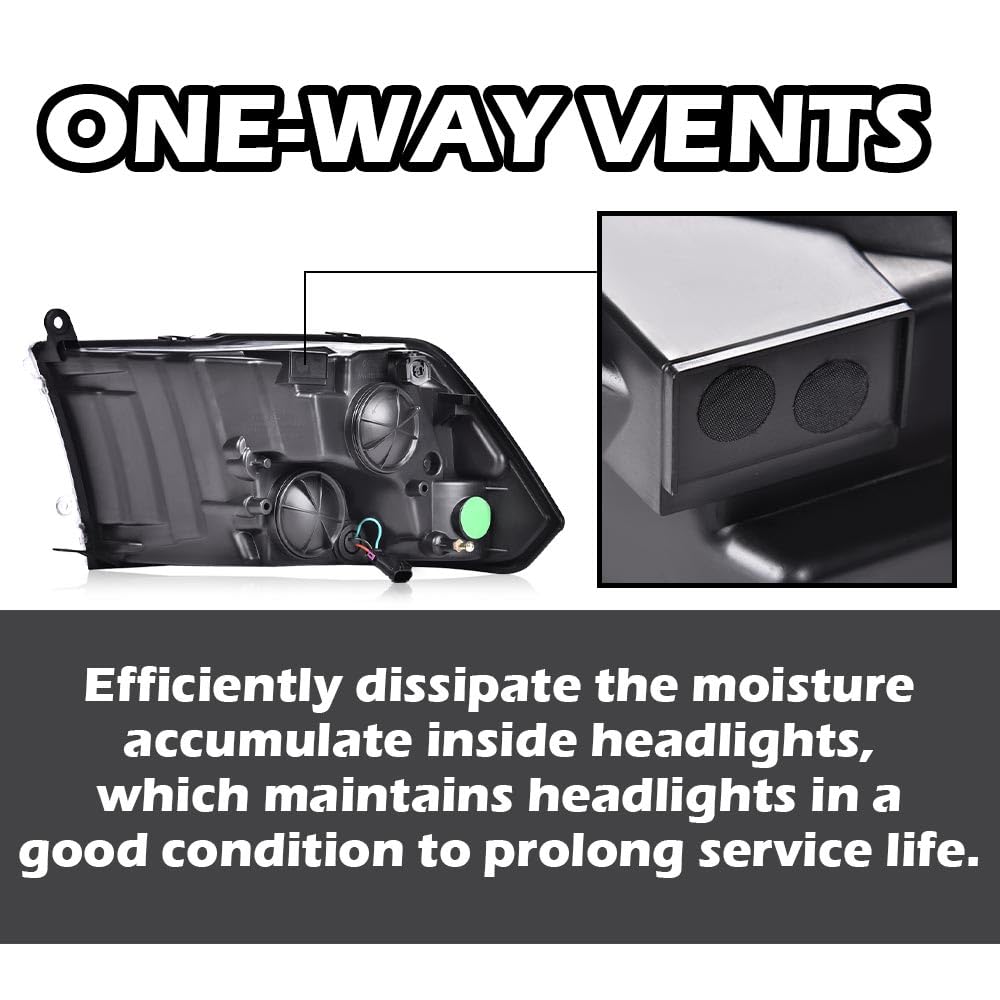G-PLUS Headlights Fit Dodge Ram 1500 2500 3500 2009-2012 New Body, Only Fit Factory Quad, Smoky Lens Chrome Housing Clear Reflector, Headlamps, faros delanteros Assembly