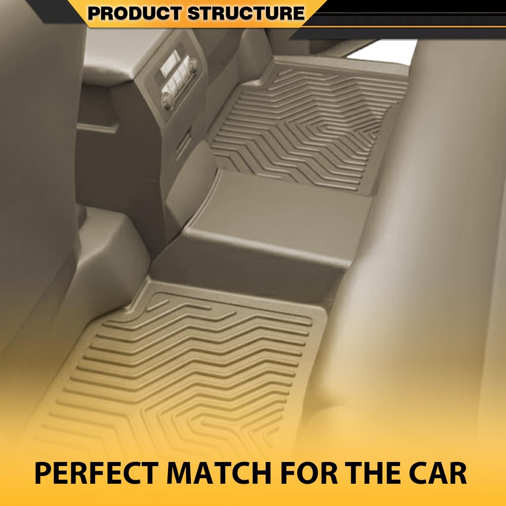 Floor Mats Fit Chevy Silverado 1500 Double Cab 2019-2024 All Weather Protection TPE Floor Liner Waterproof Cargo Liner 1st & 2nd Row Beige 2PCS, alfombras para carro