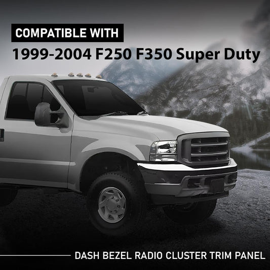 G-PLUS Dash Bezel Radio Cluster Trim Panel W/o Hole Compatible with Ford F250 F350 Super Duty 1999-2004 Dashboard Black
