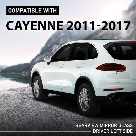 G-PLUS Left Rear View Mirror Glass, Compatible with Porsche Cayenne 2011-2017 with Heat, Driver Side, 958-731-521-20, 95873152121, 95873152120