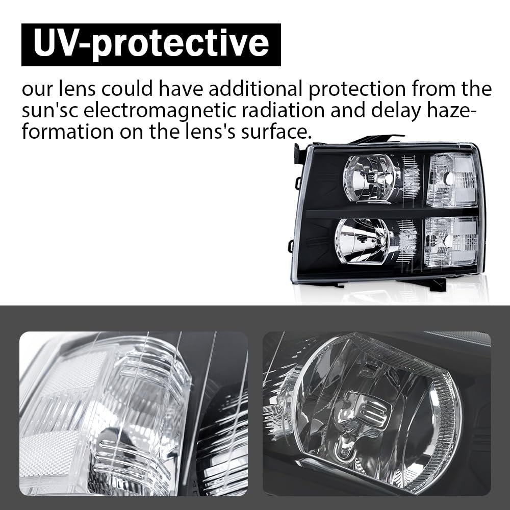 G-PLUS Headlights Compatible with Chevy Silverado 1500 2007-2013/Fit Silverado 2500 3500 & HD 2007-2014 Bumper Headlamps Clear Lens Black Housing Clear Reflector,faros delanteros