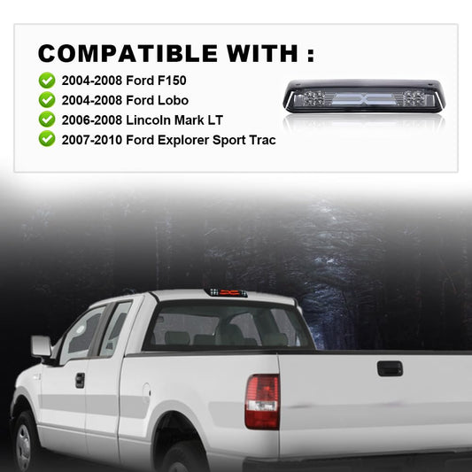 G-PLUS Rear LED 3rd Brake Lights Assembly Compatible with 2004-2008 Ford F150/Lobo Tail Brake Cargo Lamp Clear Lens Chrome Bottoms