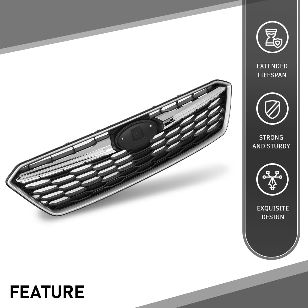 G-PLUS Bumper Grille Grill W/Chrome Molding Trim, Compatible with Subaru Impreza 2017-2019, SU1200170, SU1212105, SU1213105, SU1202104, 91122FL00B, 91123FL03B, J1010FL300, 91123FL00B Black
