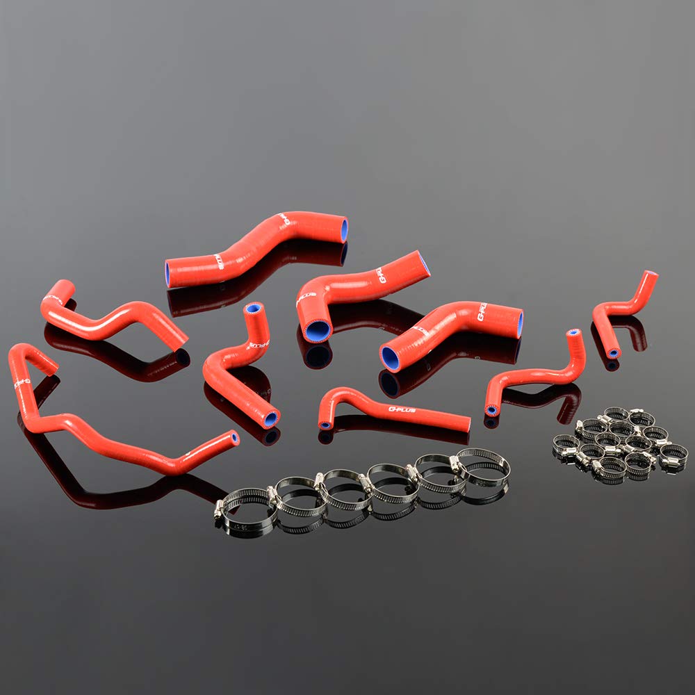 G-PLUS Silicone Radiator Hose Kit w/Clamps Compatible with Mazda MX5 MX-5 Miata NA6CE B6ZE 1.6L 1889-1993 (Red 9 PCS)