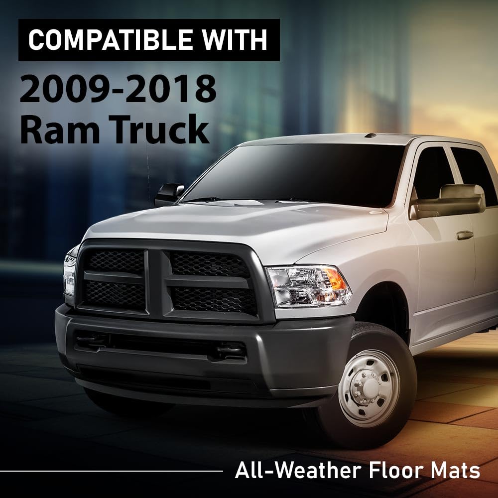 G-PLUS Cargo Liners Compatible with 2009-2018 Dodge Ram Crew Cab(Not Fit Quad Cab & Tradesman) All Weather Full Cover Protection 1st & 2nd Row 3PCS TPE Car Floor Liners Accessories