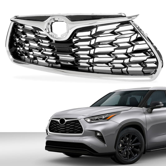 G-PLUS Front Bumper Upper Grille Chrome Trim Grill Compatible with Toyota Highlander 2020 2021 2022, Not fit XSE models 531010E370, TO1200456 Silver