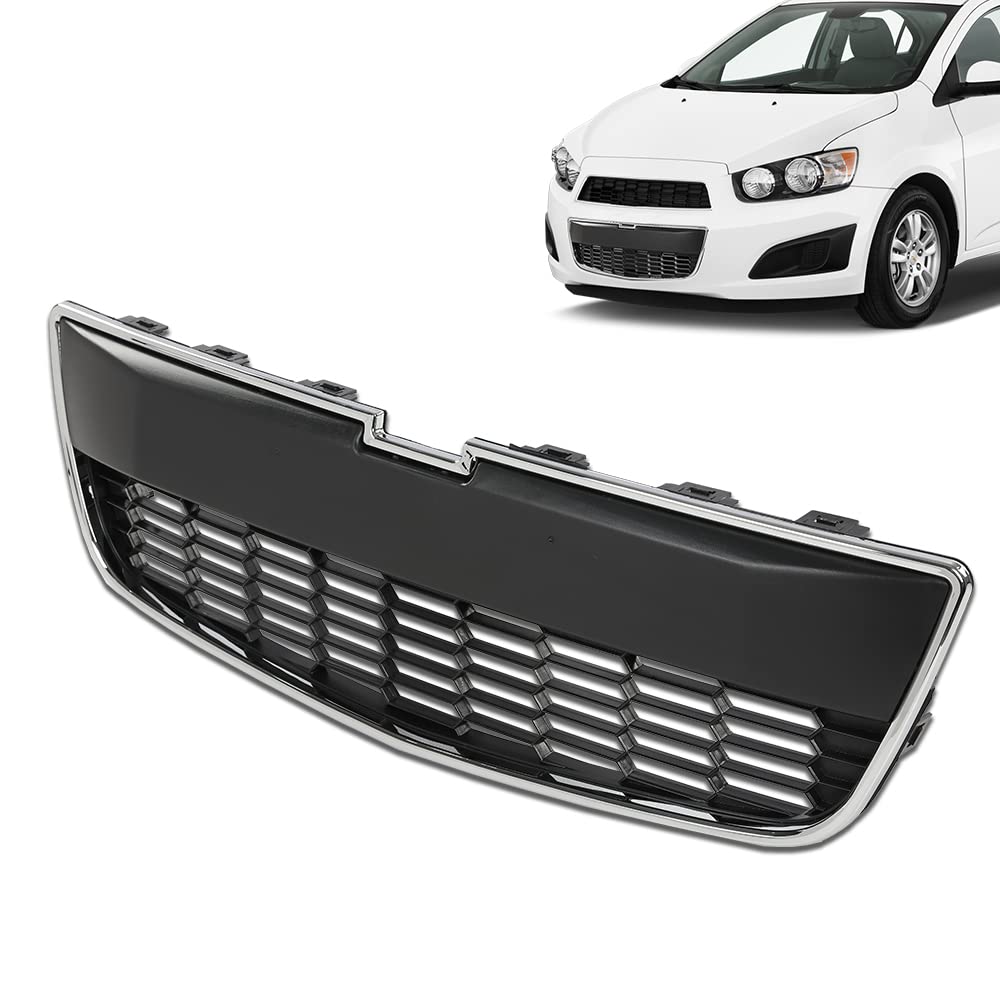 G-PLUS Front Bumper Lower Grille Compatible with Chevy Sonic LS/LT/LTZ 2012-2016 Chrome Grill Shell Trim w/Black Insert 95227395 GM1036139