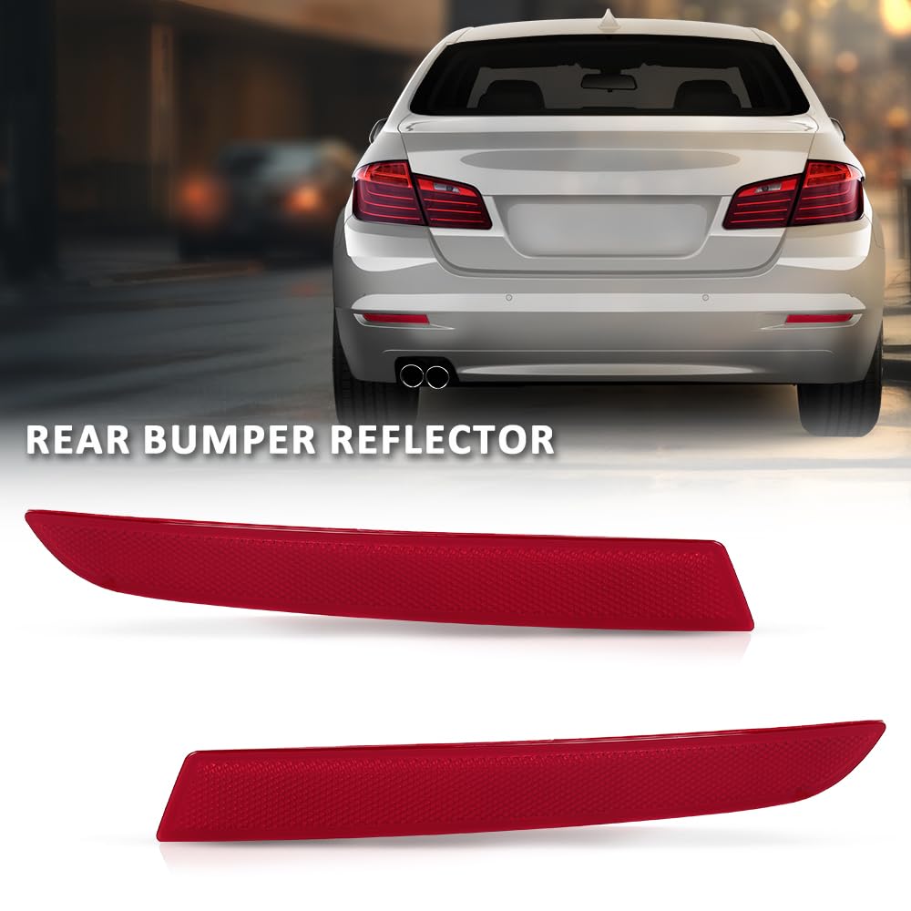 G-PLUS Pair Rear Bumper Reflector, Compatible with BMW 528i/ 535d/ 535i/ 550i/ ActiveHybrid 5 Base 2014-2016 for Models W/o M Package, LH Driver & RH Passenger 2PCS, 63147318555, 63147318556