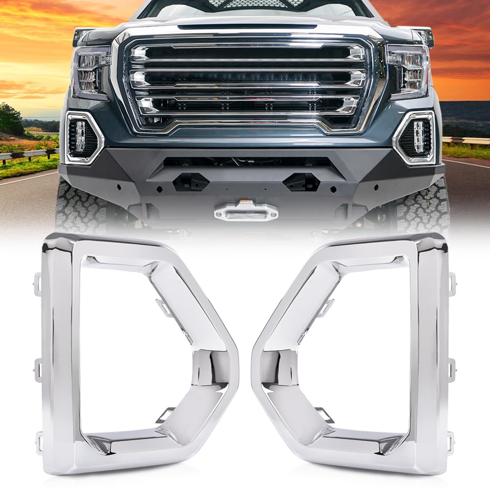 G-PLUS Front Fog Light Outer Bezel Cover Chrome Set Compatible with GMC Sierra 2019 2020 2021 Denali SLT AT4 84176753 84176752 Left&Right