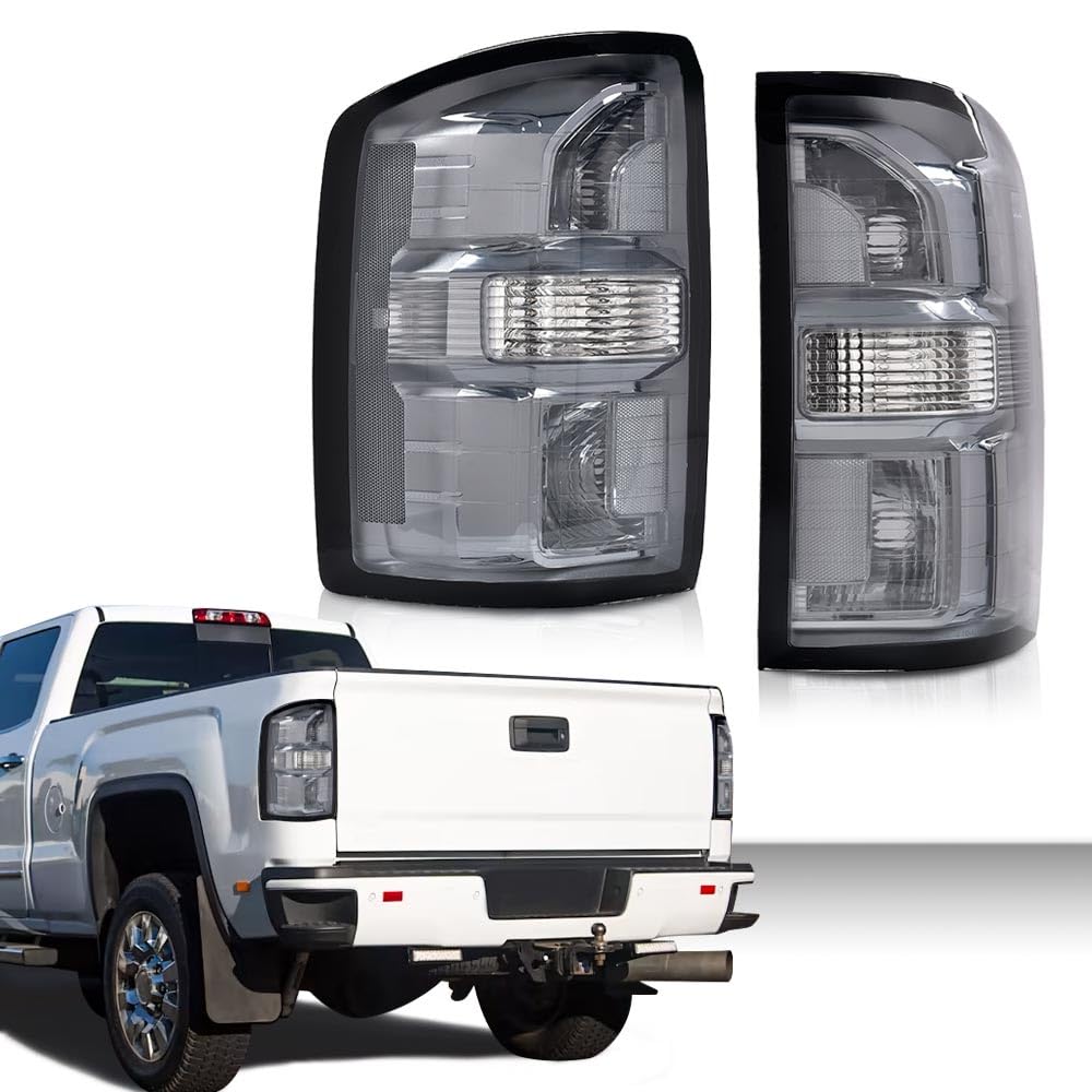 G-PLUS Tail Lights W/obulbs Compatible with GMC Sierra 1500 2014-2018, Fit GMC Sierra 2500 HD 3500 HD 2015-2019, Smoke Lens Luces Traseras Rear Brake Lamps Assembly