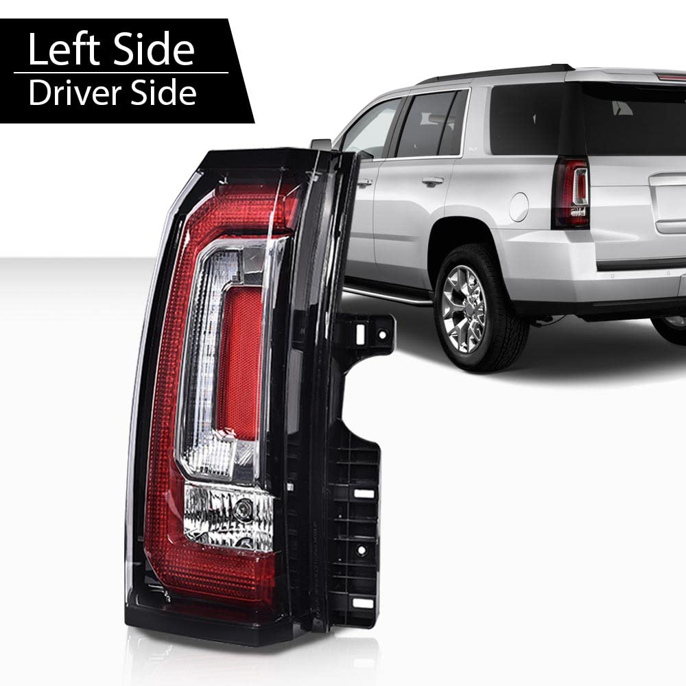 G-PLUS LED Rear Left Tail Light Assembly Fit GMC Yukon/Yukon XL (Denali, SLE, SLT) 2015-2018, Left Driver Side Rear Brake Lamp, Clear Lens Red/Black Housing, GM2800268