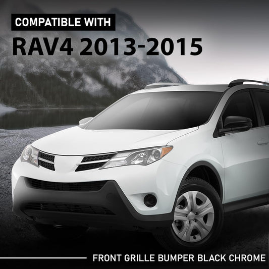 G-PLUS Front Bumper Grille Black Chrome Left and Right Compatible with Toyota RAV4 2013-2015 TO1200361, TO1200360