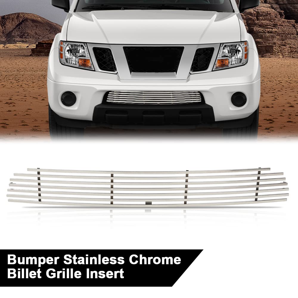 G-PLUS Bumper Stainless Chrome Billet Grille Insert Compatible with Nissan Frontier 2009-2021 Only With Painted/Plastic Bumper