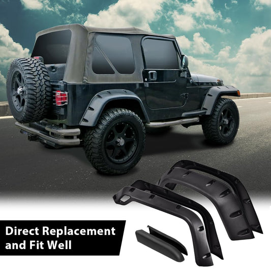 G-PLUS 4pcs Smooth Pocket Fender Flares Compatible with Jeep Wrangler TJ 1997-2006 & Wrangler LJ 2004-2006, Not Fit Sport Sport Utility Models, 6'' Wide Extended Style Wheel Protector Cover