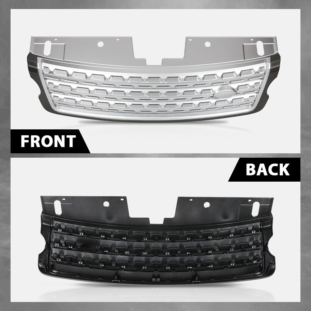 G-PLUS Front Grill Compatible with Land Rover Range Rover Vogue L405 2013 2014 2015 2016 2017 Silver Upper Grille LR055880