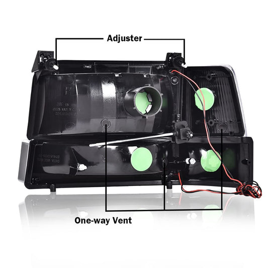 G-PLUS LED DRL Headlights, Compatible with 1992 1993 1994 1995 1996 Ford Bronco F150 F250 F350,Fits Models with Halogen Headlights Only,Bumper Headlamp, Clear lens Chrome Housing Amber Reflector