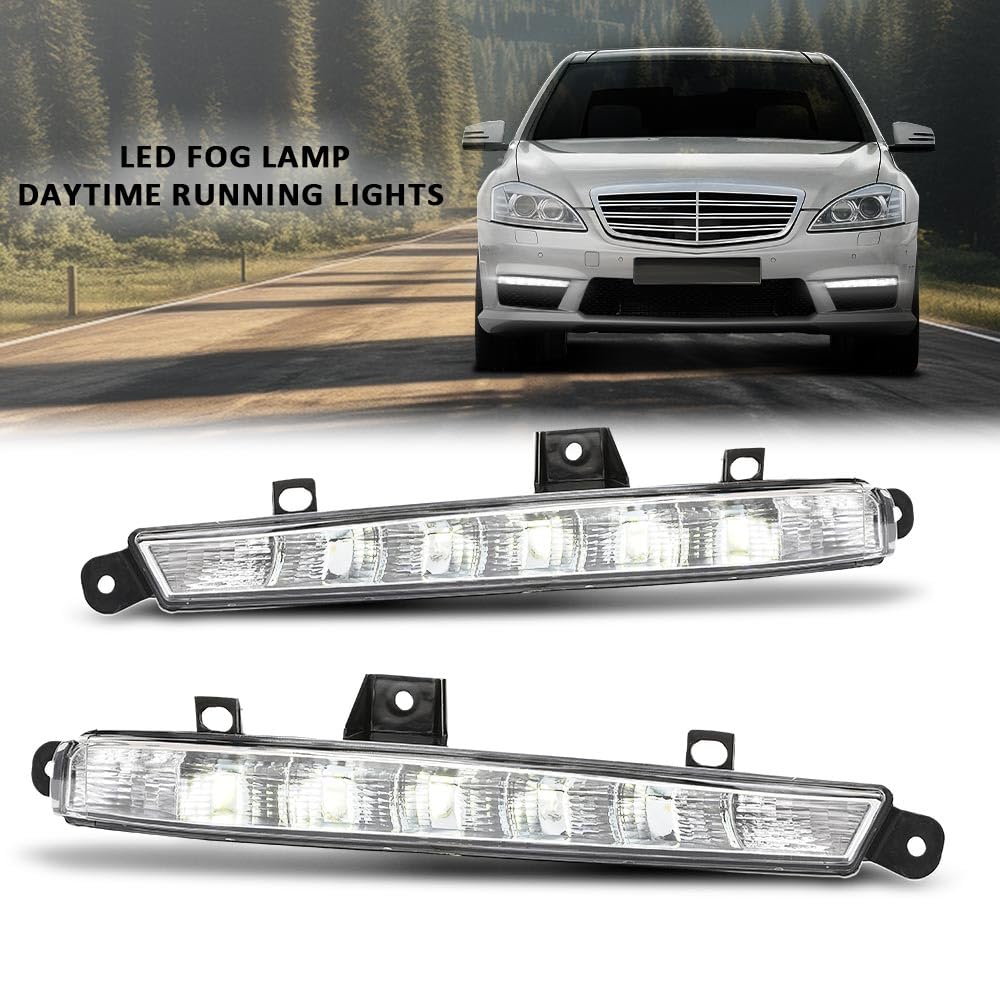 G-PLUS LED Pair Fog Lamp Daytime Running Lights, Compatible with Benz W221 S63 AMG 2007-2013, LH Driver & RH Passenger Side 2PCS, 2218201356, 2218201456
