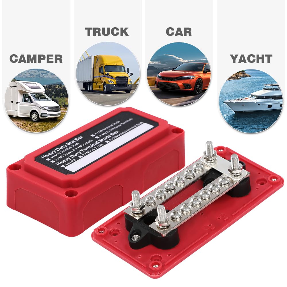 G-PLUS Nylon 30 Fiberglass Red Distribution Box 12 Terminal Ground Power Distribution Junction Block Kit 12V 100A
