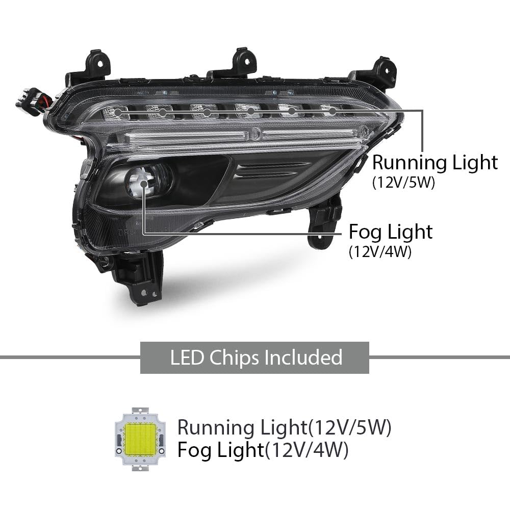 G-PLUS Front LED Fog Lights Left Right Side Pair Compatible with Hyundai Santa Fe Sport 2017-2018 922014Z510, 922024Z510