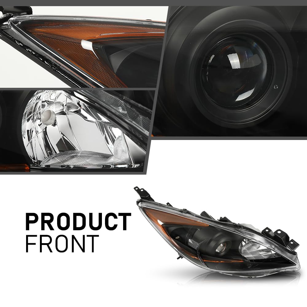 G-PLUS Headlights Assembly Front Headlamps Pair Compatible with Mazda 3 2010-2013,Fit Mazda 3 Sport 2010-2013 Clear Lens Black Housing Amber Reflector BBM4510L0K,faros delanteros