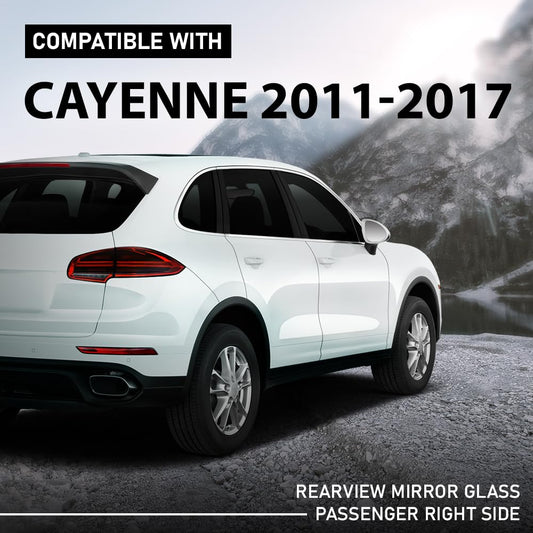 G-PLUS Right Rear View Mirror Glass, Compatible with Porsche Cayenne 2011-2017 with Heat, Passenger Side, 958-731-522-20, 95873152221, 95873152220