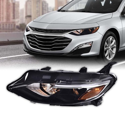 G-PLUS Headlight Assembly Compatible with Chevy Malibu 2019 2020 2021 Left Driver Side Front Halogen Headlamp Clear Lens Black Housing Amber Reflector Bumper Headlamps,faros delanteros