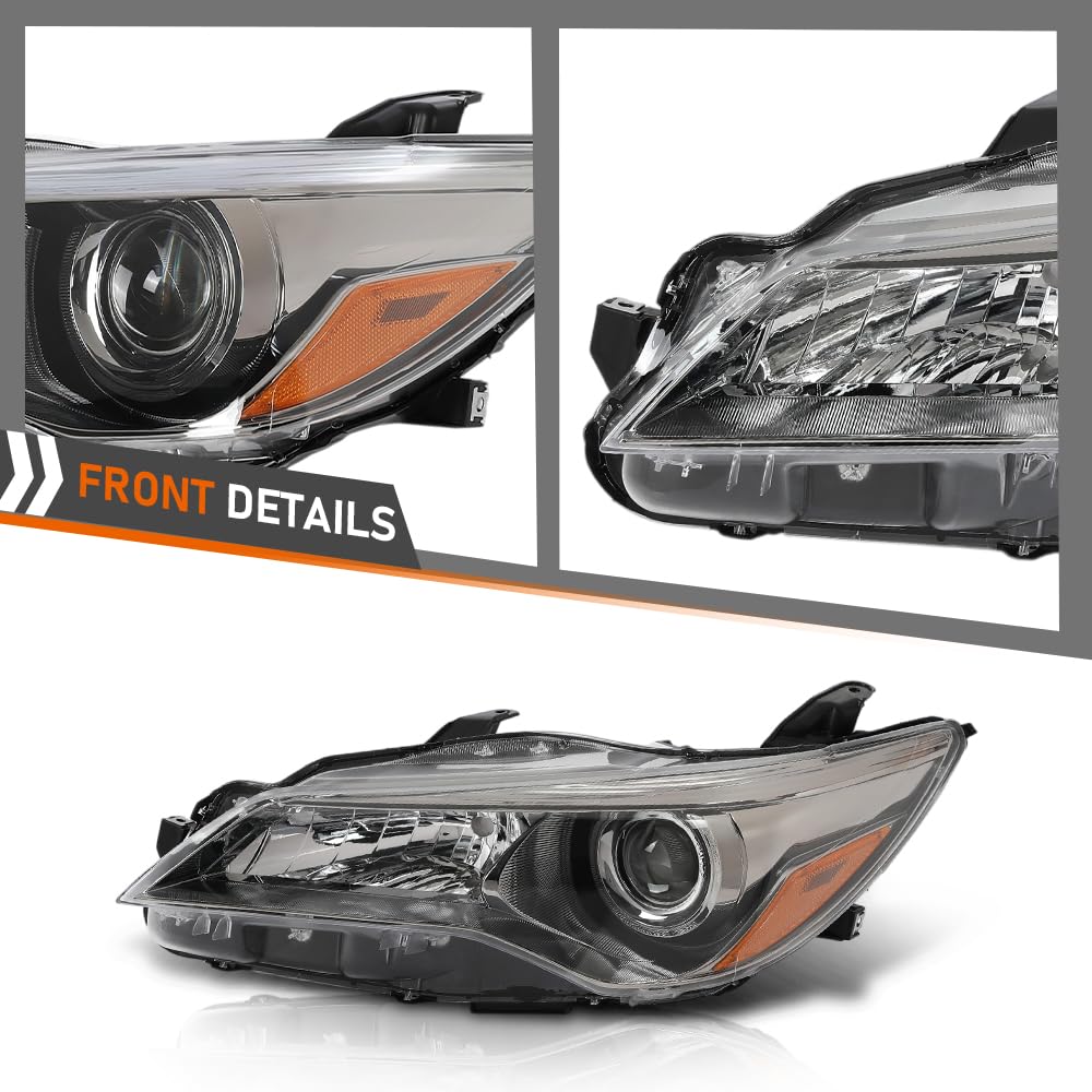 G-PLUS Headlight Assembly Front Headlamp Left Side Compatible with Toyota Camry 2015-2017 TO2503222, TO2502222, TO2503223, TO2502229, TO2503229,8111006860 Clear Lens Black Housing Amber Reflector