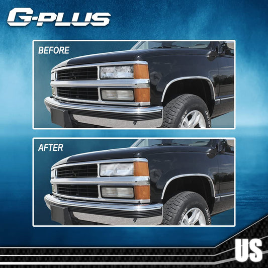 G-PLUS Front Headlight Lenses Cover Compatible with 1994-1998 C10 C/K Tahoe Suburban Silverado,Left & Right Side Replacement Pair (Clear Lens)