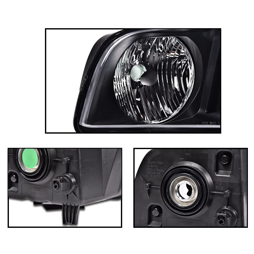 G-PLUS Headlight Compatible with Ford Mustang 2005-2009 Halogen Right Passenger Side Clear Lens Black Housing Clear ReflectorBumper Headlamps,faros delanteros
