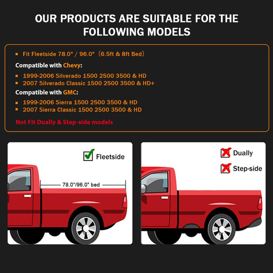 G-PLUS Fender Flares for Chevy Silverado GMC Sierra 1500 2500 3500 1999-2007 Front View