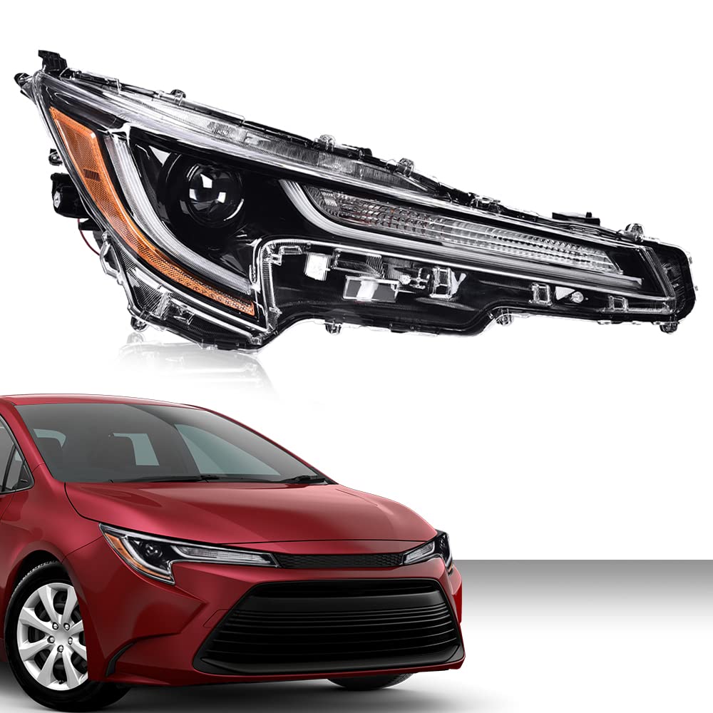 G-PLUS Headlight LED Compatible with Toyota Corolla L LE 2020 2021 DRL Right Passenger Side Headlamp Clear Lens Chrome Housing Amber Reflector Bumper Headlamps,faros delanteros