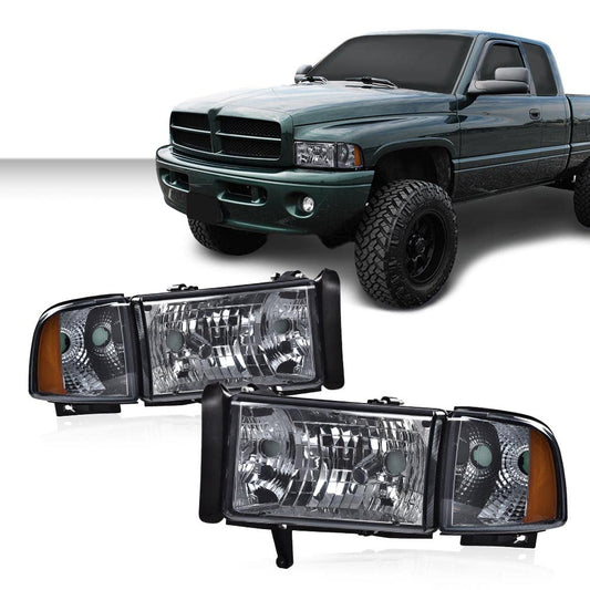 G-PLUS Headlights Lamps Fit 1994-2001 Dodge Ram 1500/1994-2002 Dodge Ram 2500 3500,Not fit Ram Sport,Smoky Lens Chrome Housing Amber Reflector w/o Bulbs Bumper Headlamps,faros delanteros Assembly