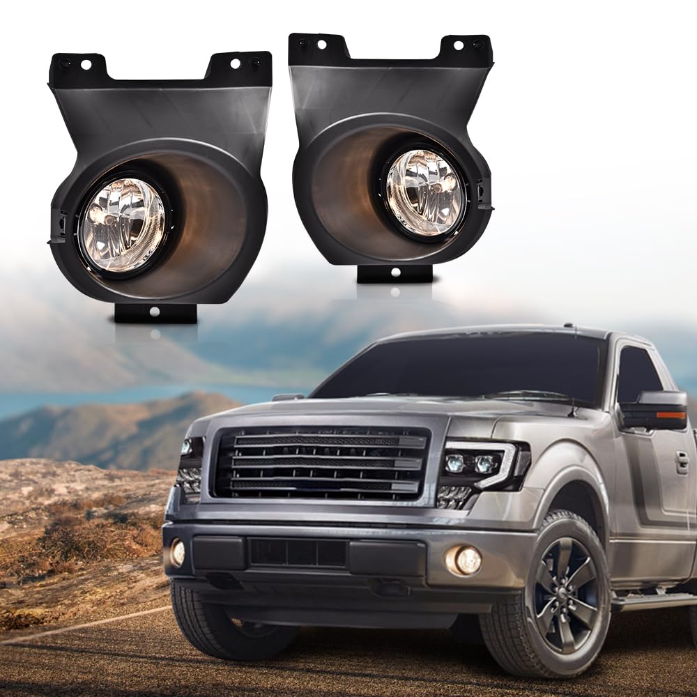 G-PLUS Bumper LED Fog Lights Compatible With 2011-2014 Ford F150, (NOT For SVT Raptor Models), Driving Fog Lamps w/Switch/Bracket/Bulbs Pair (Smoky lens)