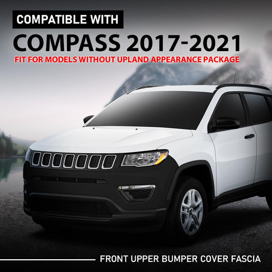 G-PLUS Front Upper Bumper Cover Compatible with Jeep Compass 2017 2018 2019 2020 2021, Fit Models Without Upland Appearance Package, 68351154AA, CH1014124, Black