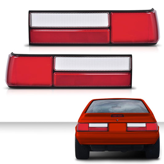 G-PLUS Taillight Taillamp Lens Red Left & Right Pair Set Compatible with Ford Mustang 1987-1993 E7ZZ13405A, E7ZZ13404A, FO2800168, FO2801168