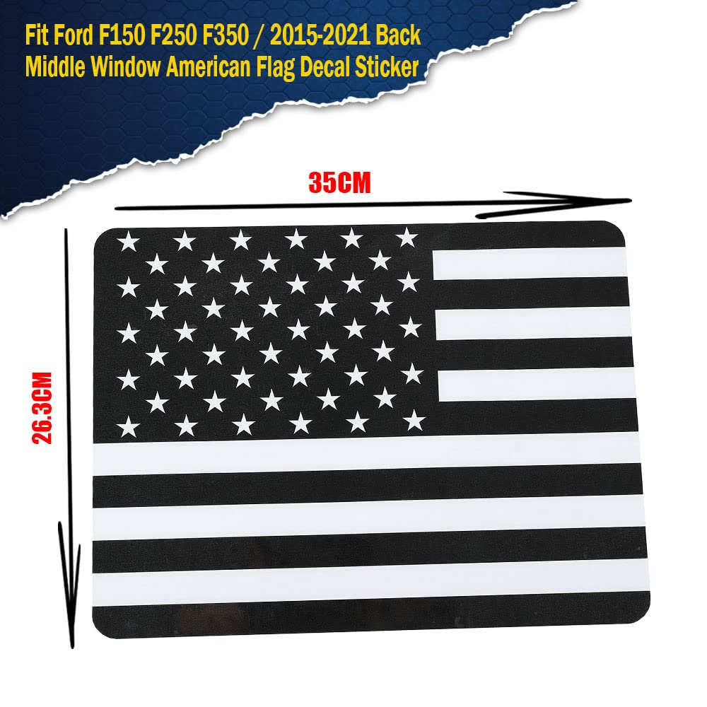 G-PLUS Rear Middle Window American Flag Decal Sticker Compatible with 2015-2021 F150/250/350 (Black),Window Glass Flag Vinyl Sticker Exterior Accessories