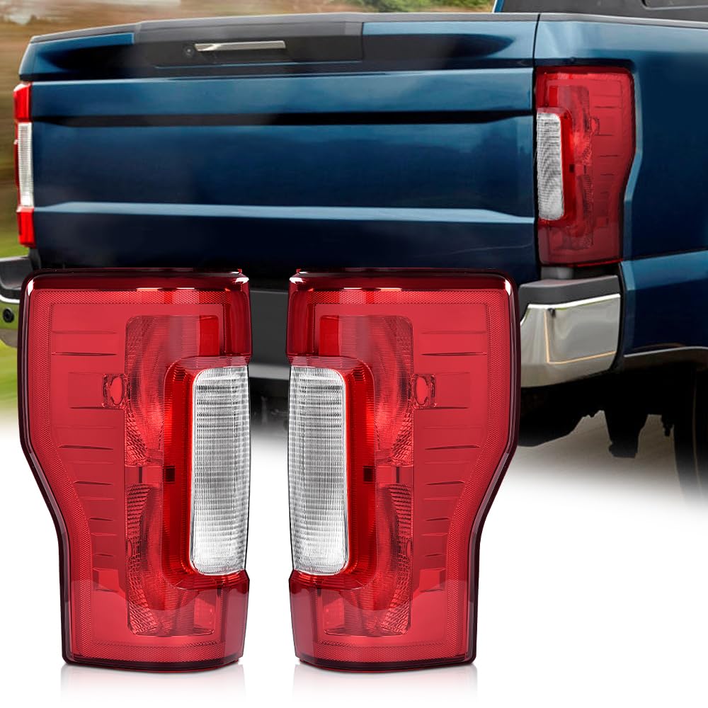 G-PLUS Tail Lights Assembly Compatible with Ford F250 F350 Super Duty 2017 2018 2019, Left & Right Rear Lamps Assembly, Red Lens Chrome Housing, FO2800256 HC3Z13405D