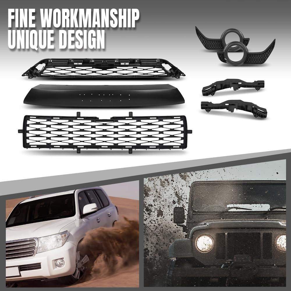 G-PLUS Front Bumper Grille Assembly Body Parts Kit Compatible with Toyota 4Runner TRD / SR5 2014-2019 TO2509104, TO1036148 Black