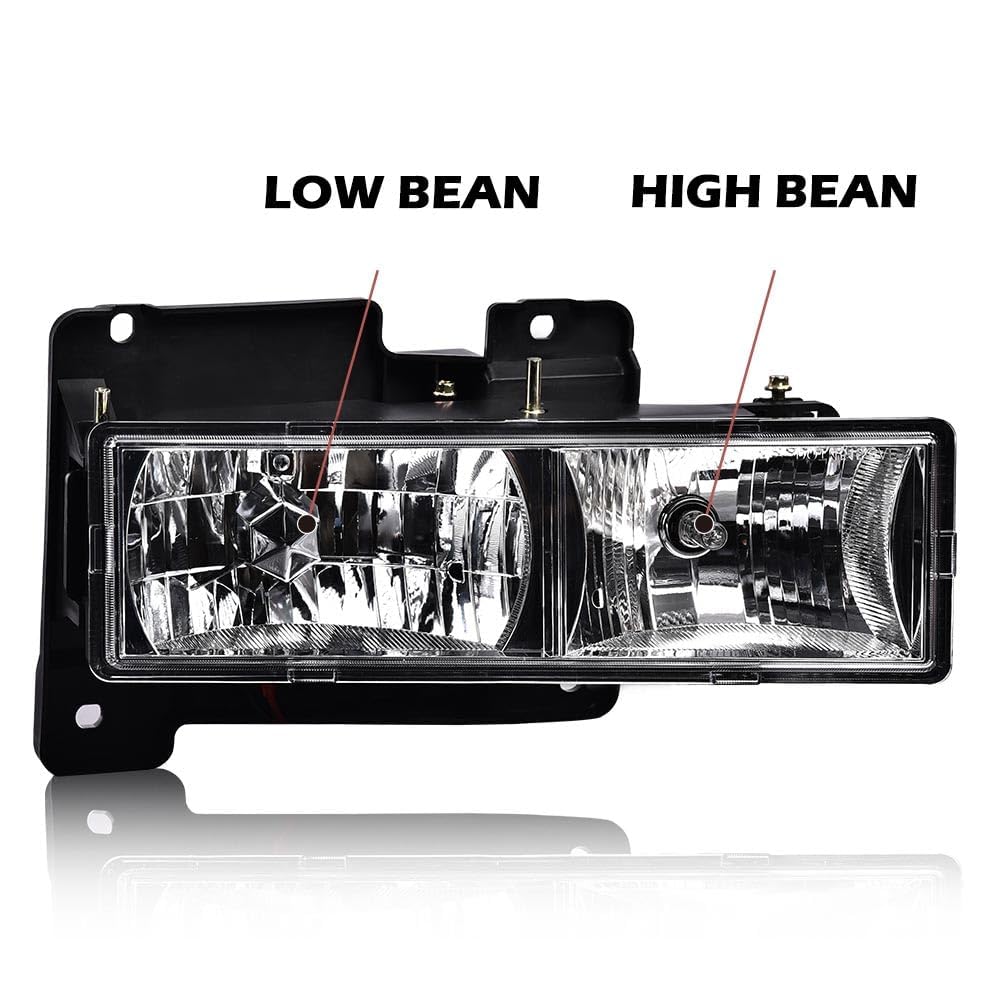 G-PLUS Headlights Assembly Front Headlamp Pair Fit 1994-1998 GMC C/K 1500 2500 Sierra Yukon Suburban Bumper Headlamps, Clear Lens Chrome Housing Amber Reflector(NO LED,faros delanteros Assembly