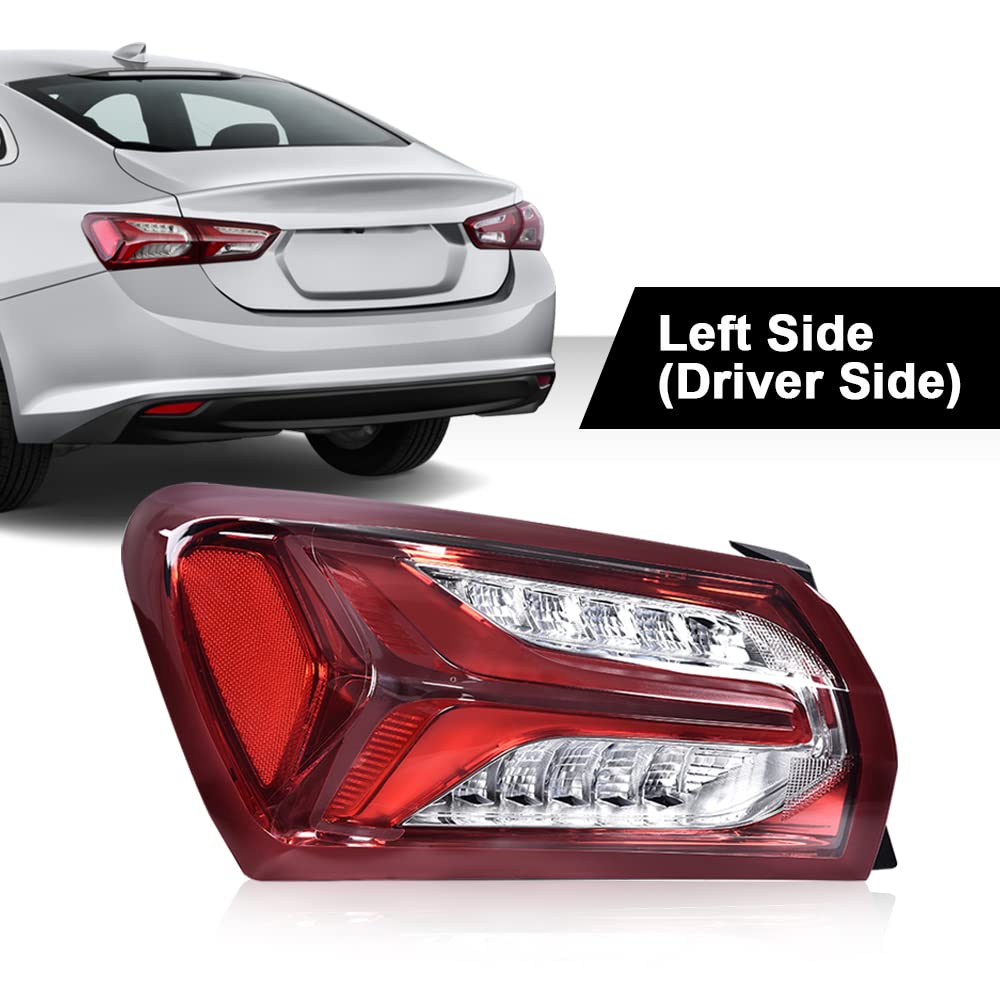 G-PLUS LED Tail Light Lamp Compatible with Chevy Malibu 2019 2020 2021 2022 Driver Rear Lamps Red Clear lens Chrome Houning 84595944 GM2800262 GM2801262 Luces Traseras Faros TraserosAssembly