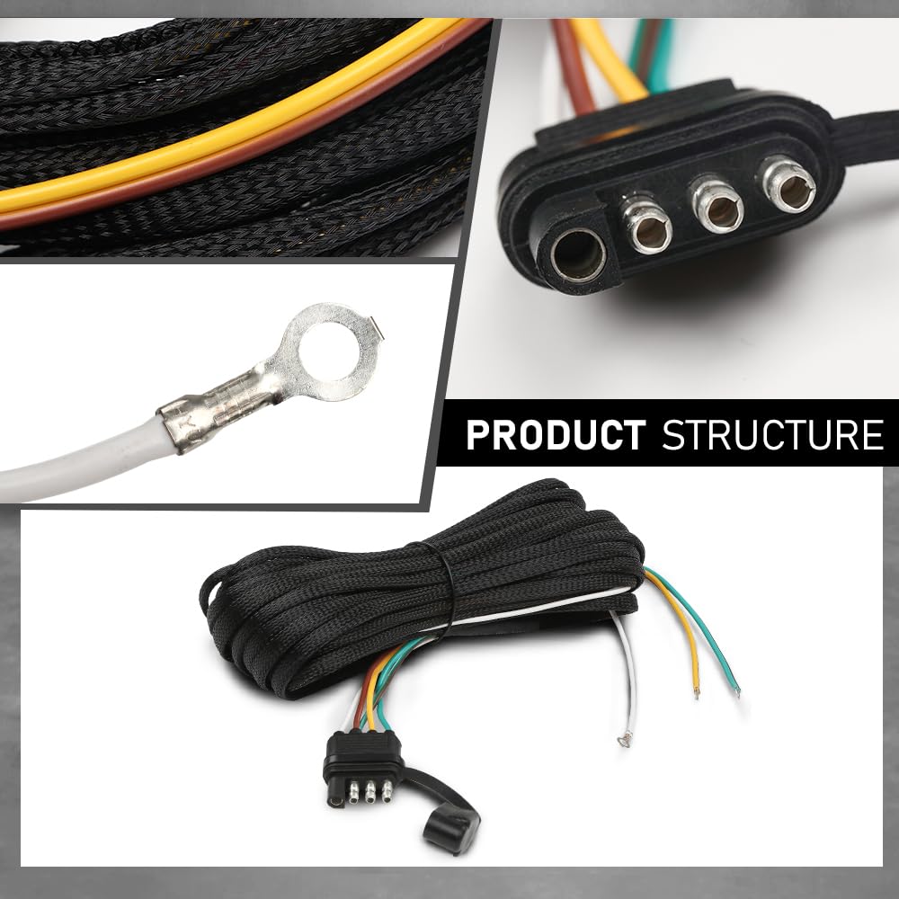 G-PLUS 25 FT 4 Pin 5 Wire Flat Trailer Wiring Harness Kit Copper Wire Wishbone Style Fit for Boat ATV Trailer Tail Light