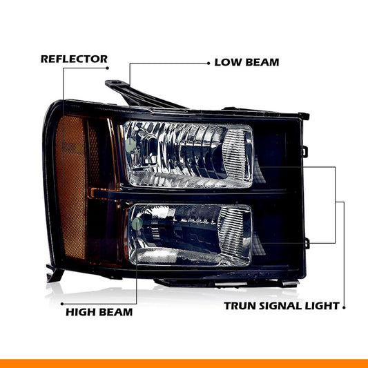 G-PLUS Headlights Assembly Compatible with GMC Sierra 1500 2007-2013 /Fit for GMC Sierra 2500HD 3500HD 2007-2014 Headlamps Left and Right Side Smoky Lens Black Housing Amber Reflector,faros delanteros