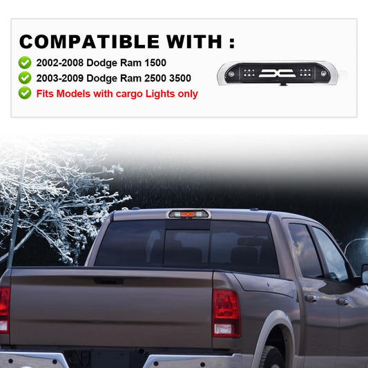 G-PLUS LED Third Brake Light Compatible With 02-09 Dodge RAM, 3RD LED Bar Brake/Cargo Light,Type X (Smoky lens Chrome Housing Amber Reflector)