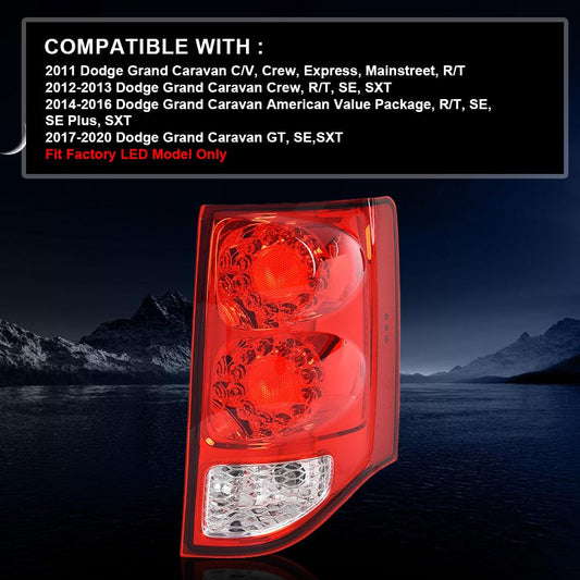 G-PLUS LED Tail Light with Bulbs Right Passenger Side Taillamp RH Compatible with Dodge Grand Caravan 2011-2020 5182534AD CH2801199 Luces Traseras Rear Brake Lamps Assembly